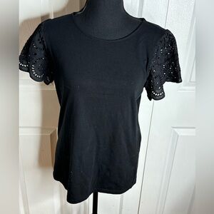 Ann Taylor Chic Black Eyelet Sleeve Top Sz S